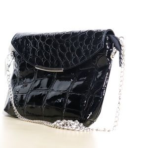 Elena Black Patent Leather texture print crossbody